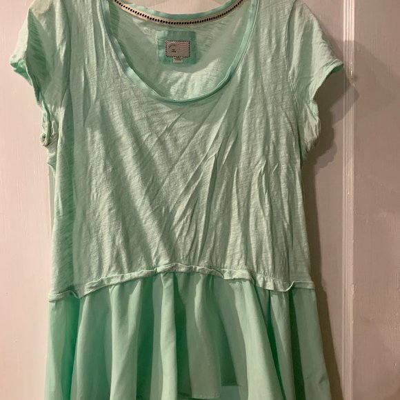 Large Mint Green Tee with Bottom Ruffle Anthropologie - Picture 1 of 4